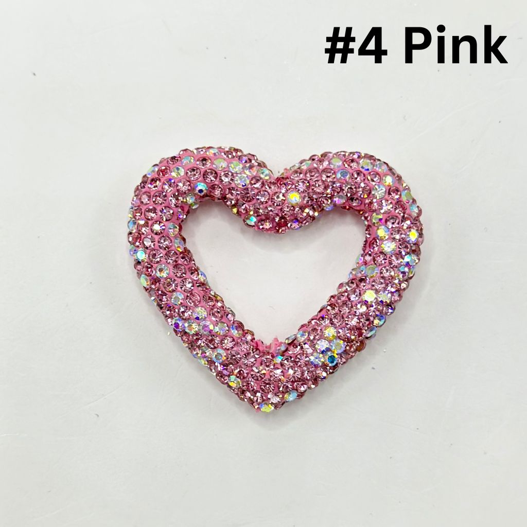 Heart Frame Bling Bling Clay Beads with Rhinestones, 48MM by 42MM