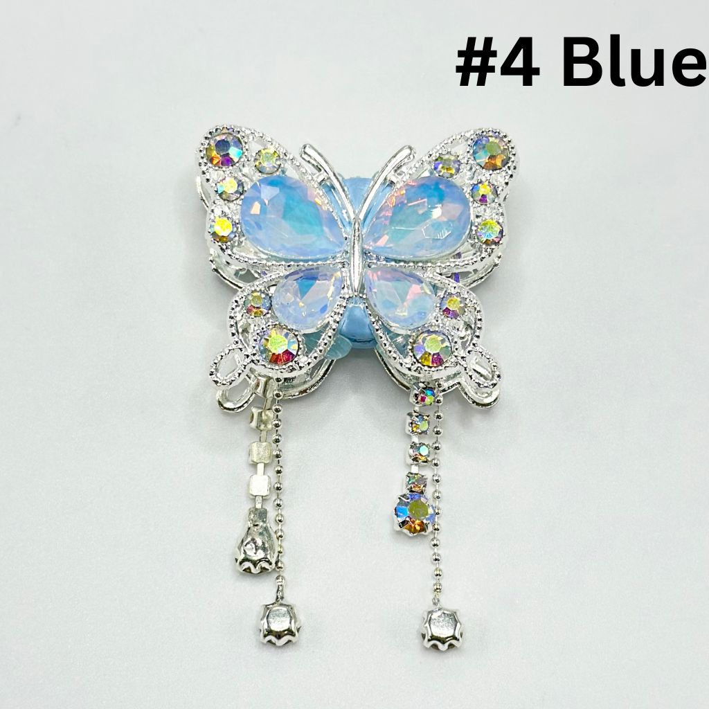 Fancy Bling Butterfly Alloy Clay Beads with Rhinestones and Pendant Chains, 34mm by 40mm