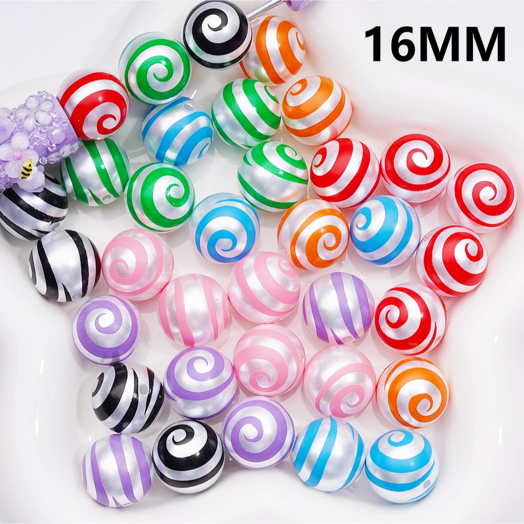 Shiny Silver Multi-Color Swirl Lolipop Round Stripes Acrylic Beads, 16MM