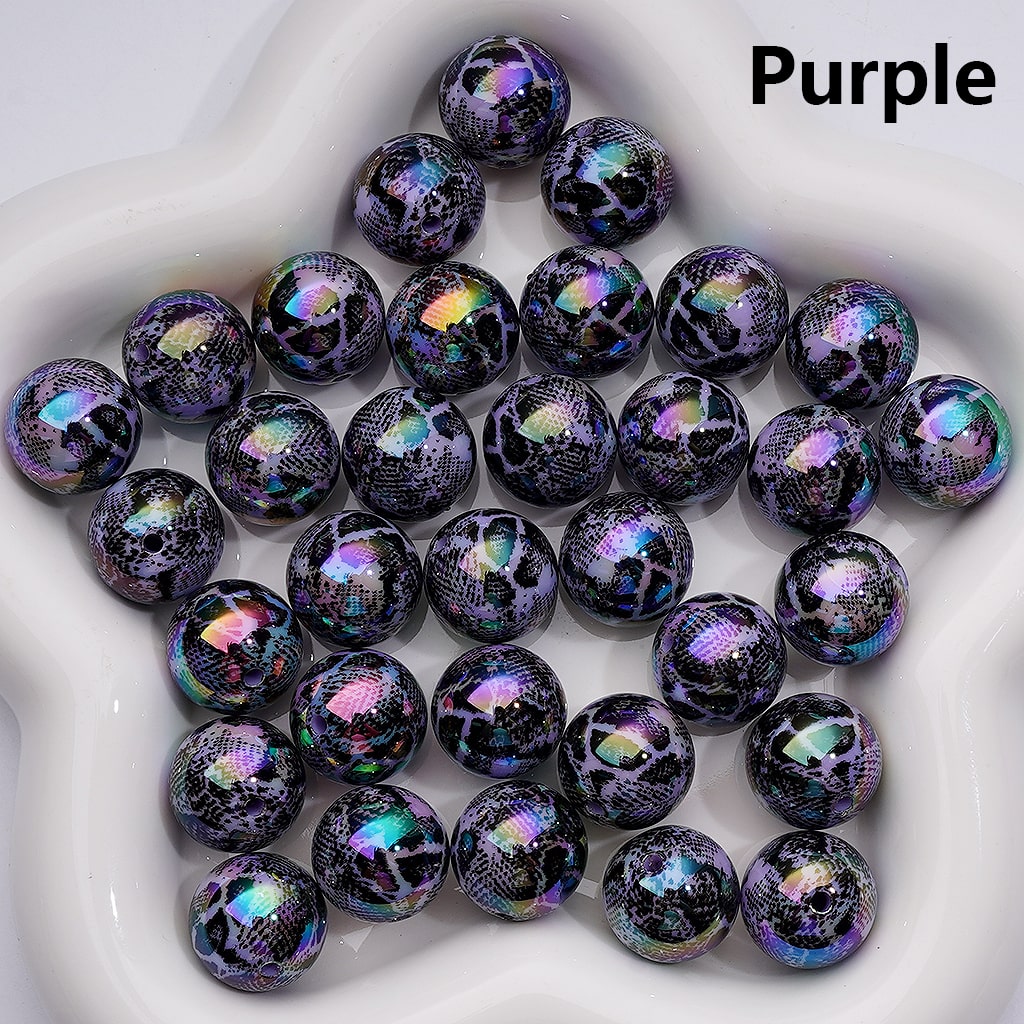 UV Coating Black Spots Prints Abstract Irreugal Round Acrylic Beads in Solid Color, 16MM