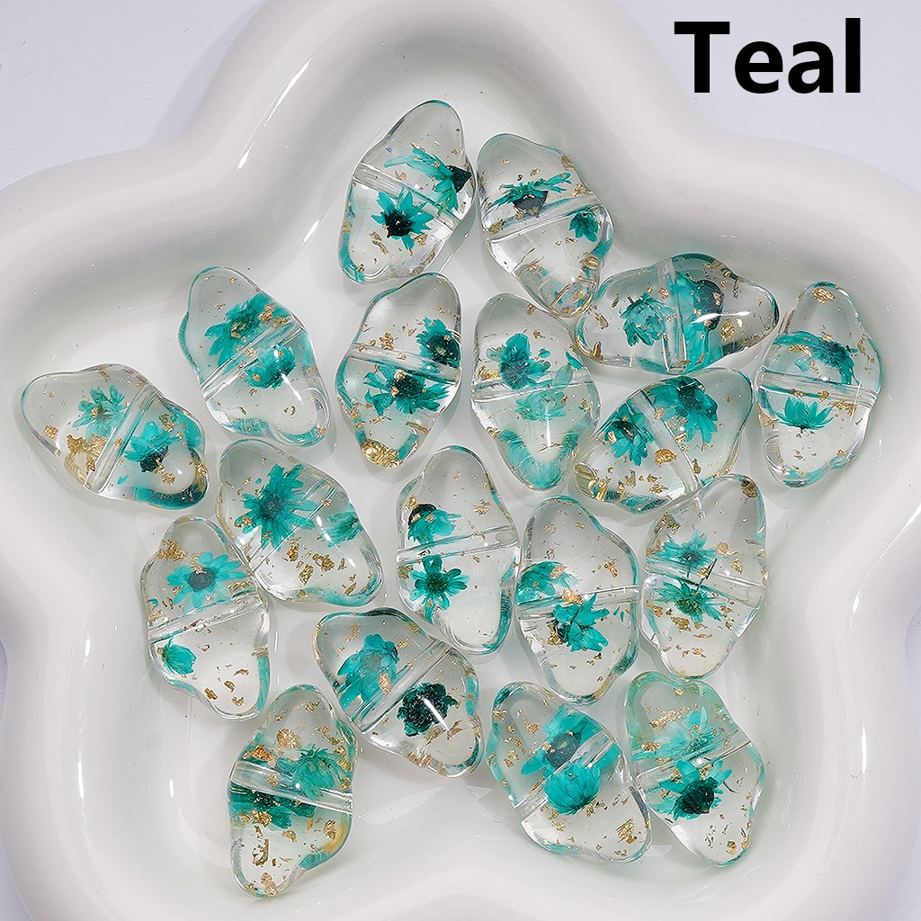 Clear Cloud Acrylic Beads with Multicolor Dried Flowers & Gold Foil 13*22MM  (Single Color is available for 200pcs(Whole bag))