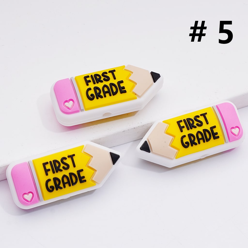 Mini Pencil with Cute Grade Symbol Silicone Focal Beads