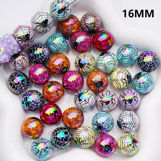 Halloween Spider Web Pattern UV Coated Single Color Available in 200pcs Acrylic Beads 16MM (Whole Bag))