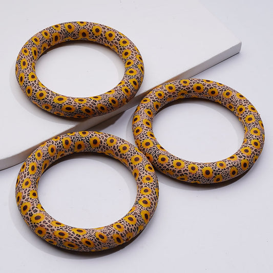 Cute Ring Frame Sun Flower Jaguar Prints Soft Car Hanger Charm Silicone Bead Circle Round 65MM