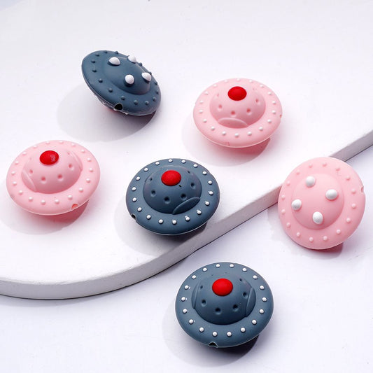 Cute 3D UFO Silicone Focal Beads Fun Alien-Inspired Design, Random Mix