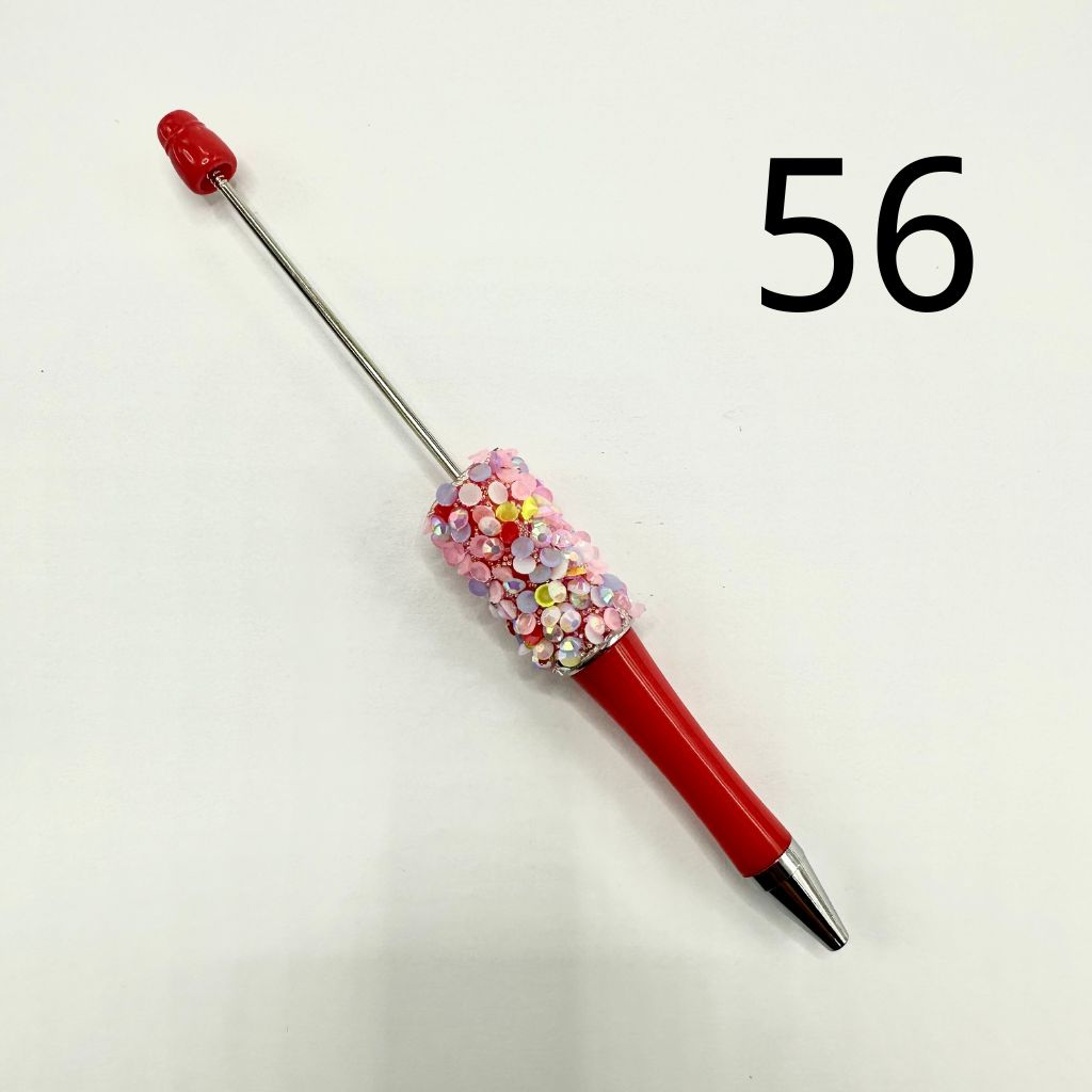 Beadable Pens with AB Finish Flatback Rhinestones in Mixed Solid Colors and Textured Wraps