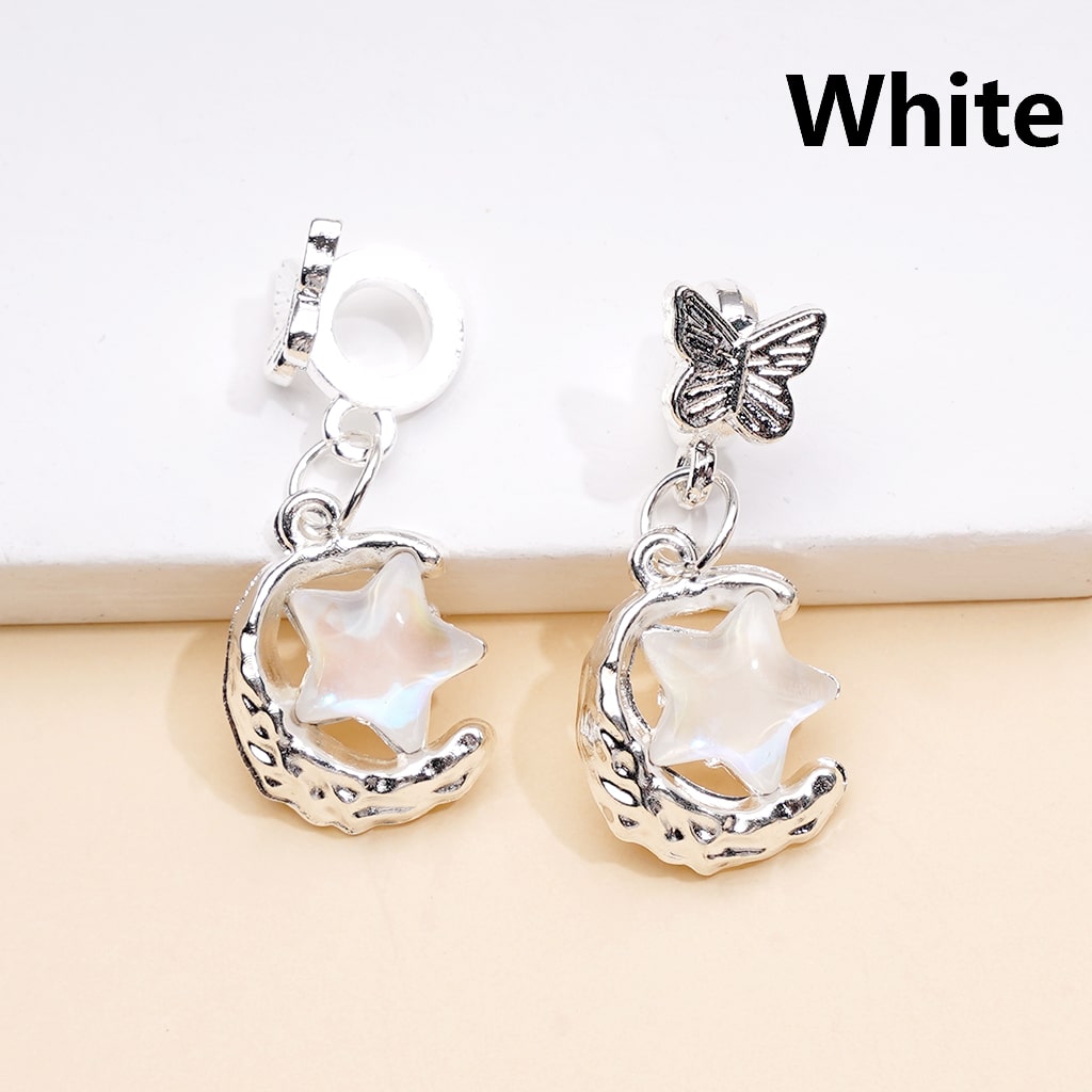 Silver Alloy Bail Beads Dangle Butterfly & Star Charms Rhinestone Pendant Accessories