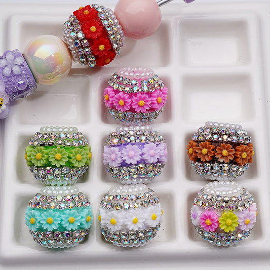 Daisy Flower Mini AB Rhinestones Chains White Pearls Loop Acrylic Beads, Around 2018M