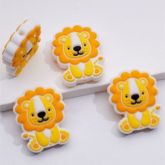 Cute Lion with Little Black Nose Silicone Focal Beads