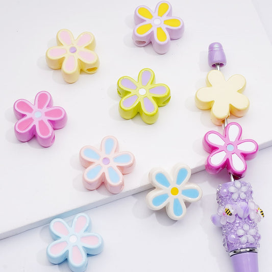 Cute Five-Petaled Multi-Color Flowers Acrylic Beads, 24MM, Random Mix