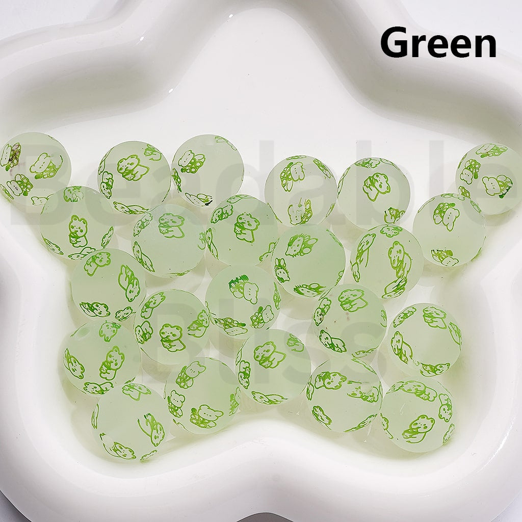 Adorable Character Frosted Round Design Cute Cat Character & Pochacc Print Acrylic Beads 16MM (Single Color Is available for 200pcs(Whole Bag))
