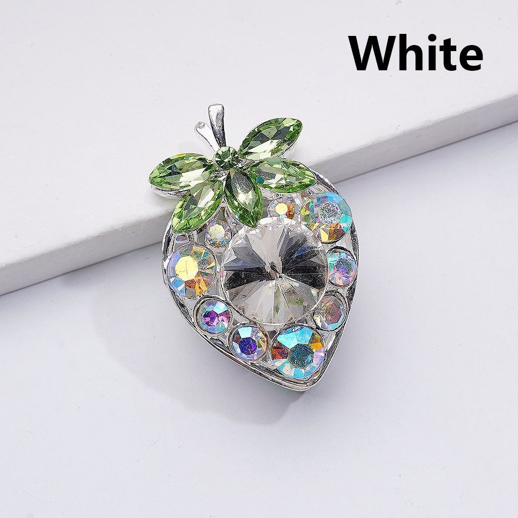 Strawberry Beads with Multi-Color Cone Shape Green Leaf AB Rhinestones Fancy Silver Alloy 22*33MM
