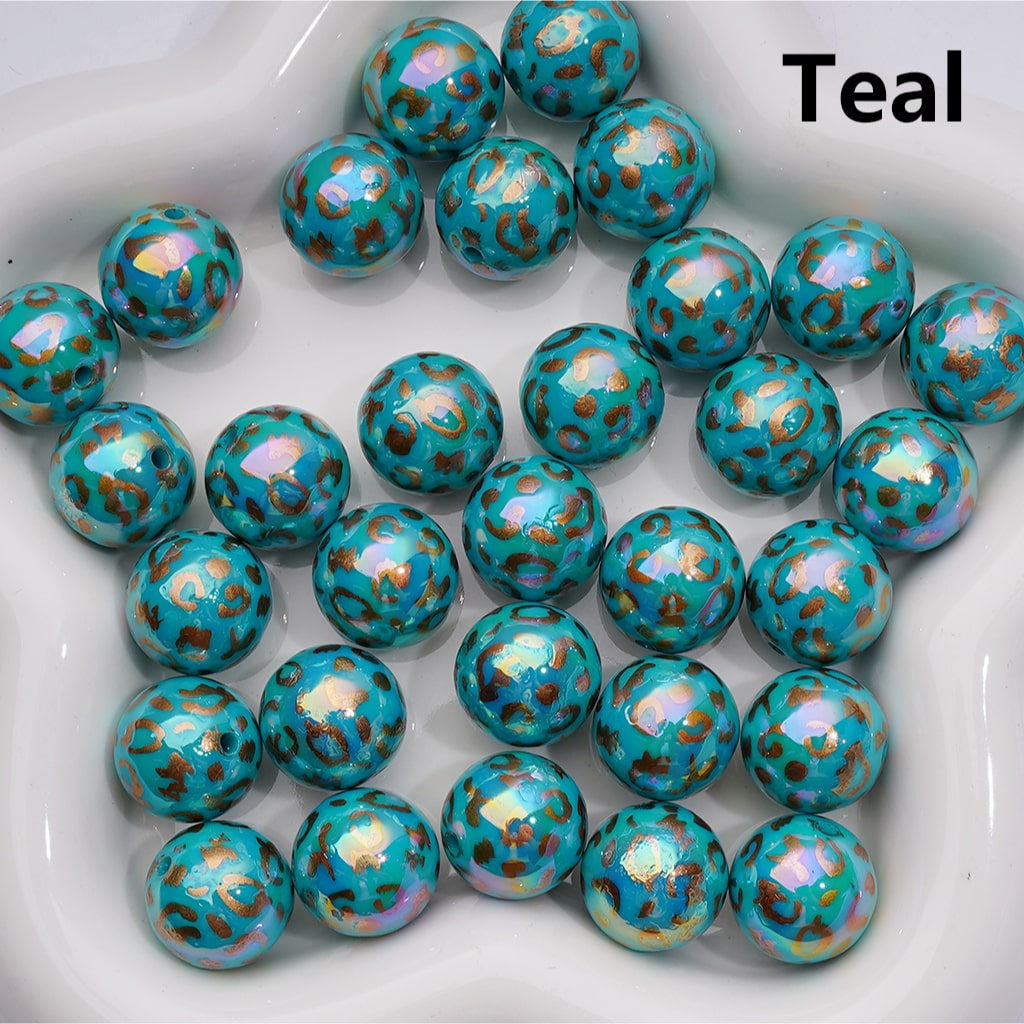 Gold Leopard Prints UV Coating Round Acrylic Beads in Solid Color 16MM (Single Color is available for 200pcs Whole bag)