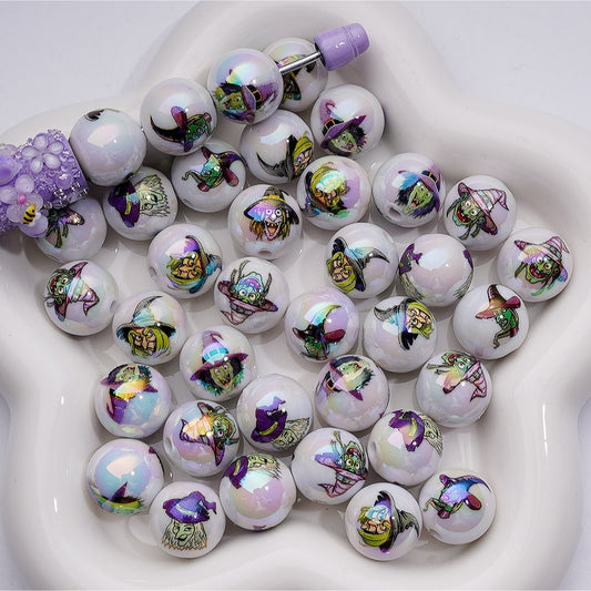 UV Coating Halloween Witch Spooky Round Acrylic Beads 16MM Random Mix