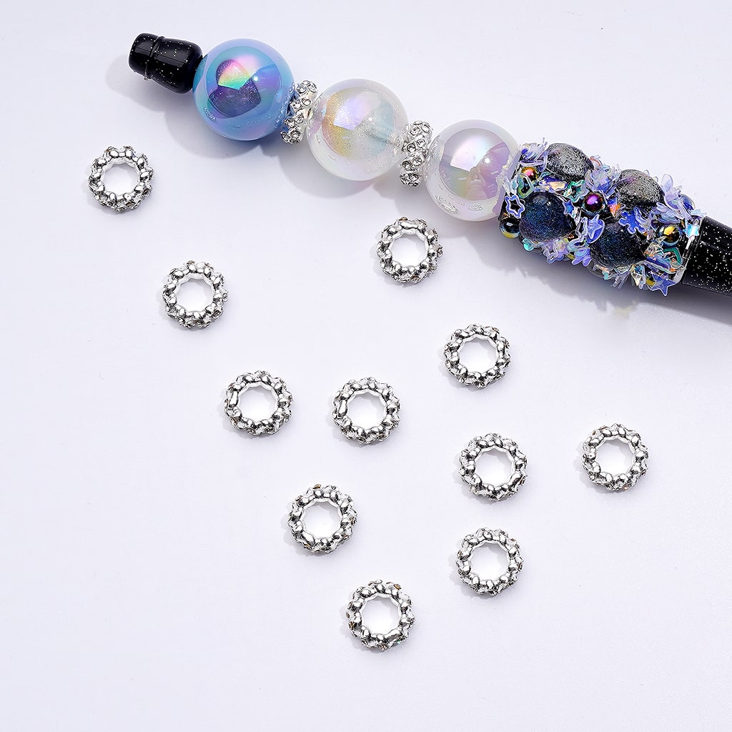 Charming Mini Spacer Beads in Silver and Gun Black Metal with Clear Rhinestones, 10MM