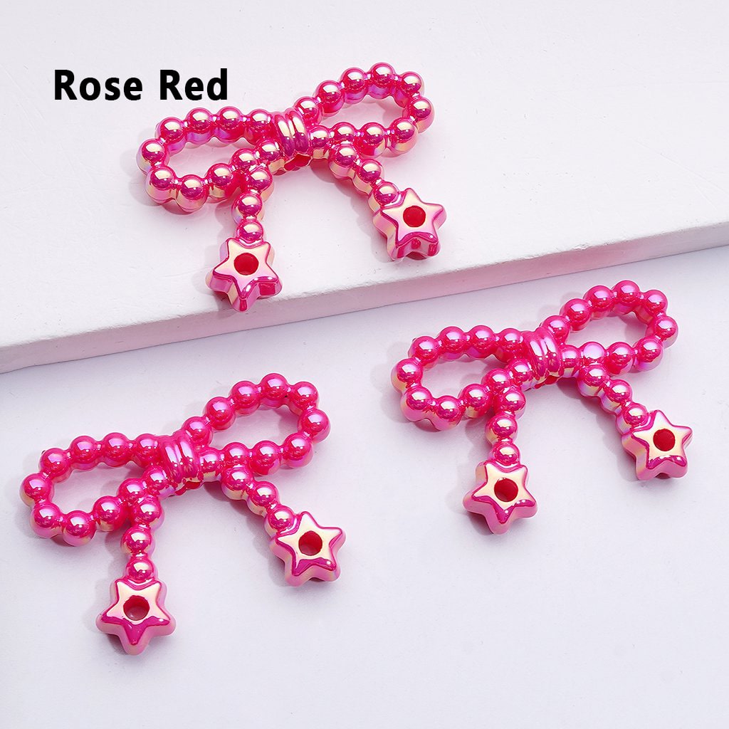 Pearl Bowknot & Star Ring Acrylic Beads – UV Coated Solid Colors, 23x33MM Craft Embellishments
