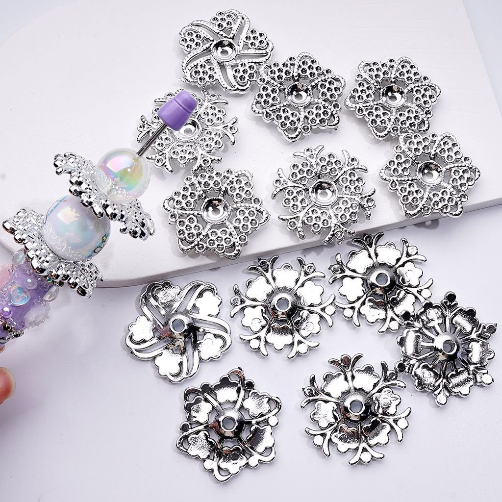 Flower Spacer Silver Acrylic Jewelry Accessory, Random Mix, Approx. 36MM