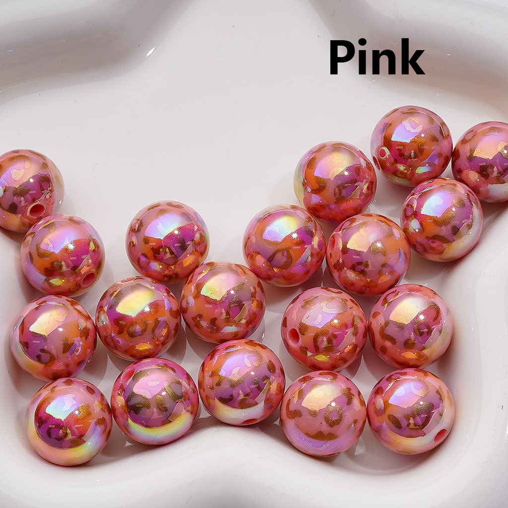 Gold Leopard Prints UV Coating Round Acrylic Beads in Solid Color 16MM (Single Color is available for 200pcs Whole bag)