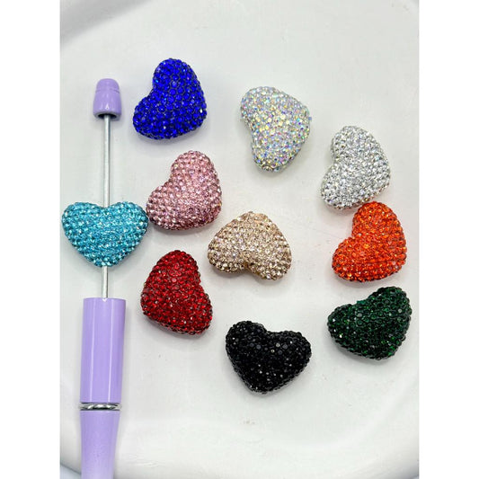 Clay Beads Solid Heart with Rhinestones 18mm by 24mm ZY