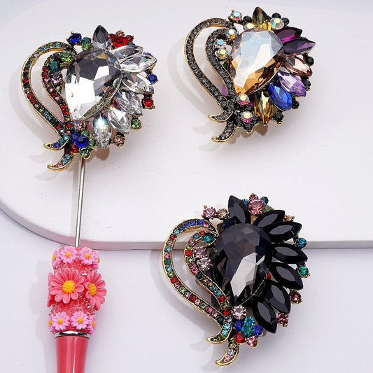 Gold Alloy Heart Exquisite Fancy with Colorful Shiny Rhinestones Cute Butterflies Hearts Snowflakes and Decorative Clay Beads Around 52*64MM