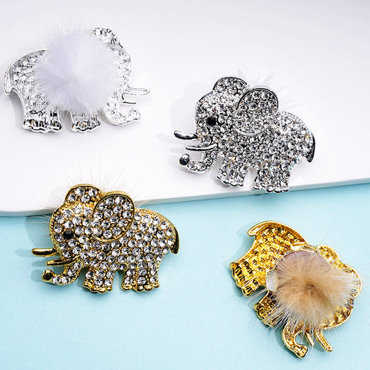 Alloy Elephant Pom Pom Clay Beads with Clear Rhinestone, Around 39*34MM