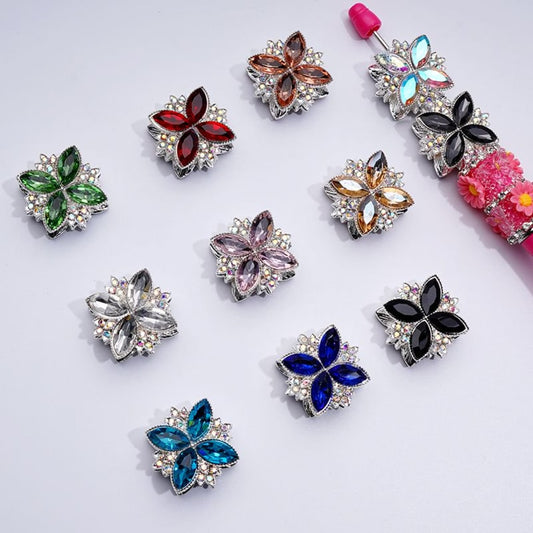 Fancy Bling Bling Silver Alloy Four Leaf Clover with Colorful & AB Rhinestones Beads, Around 26*26MM