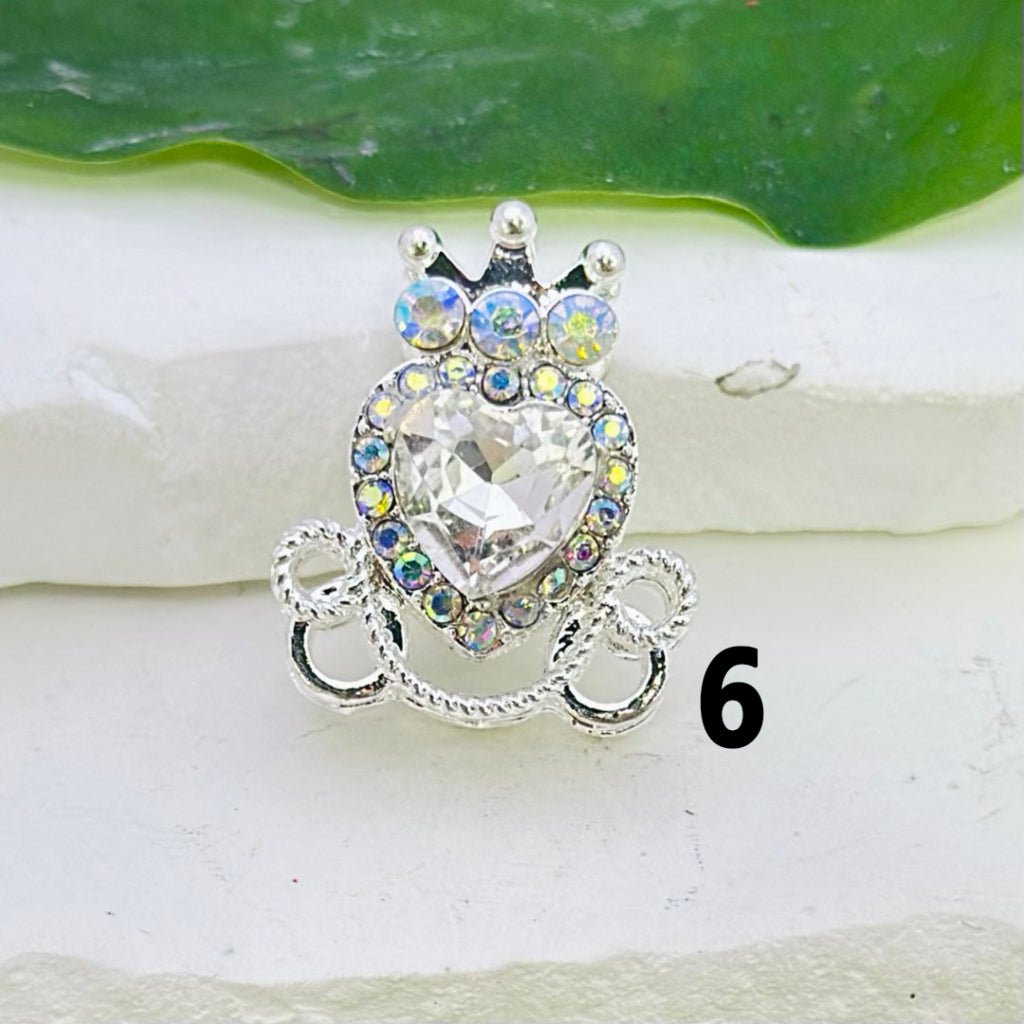 Bling Bling Silver Alloy Heart Crown with Mini Bling Bling AB Rhinestones Colorful Heart Rhinestones Beads, Around 26*22MM