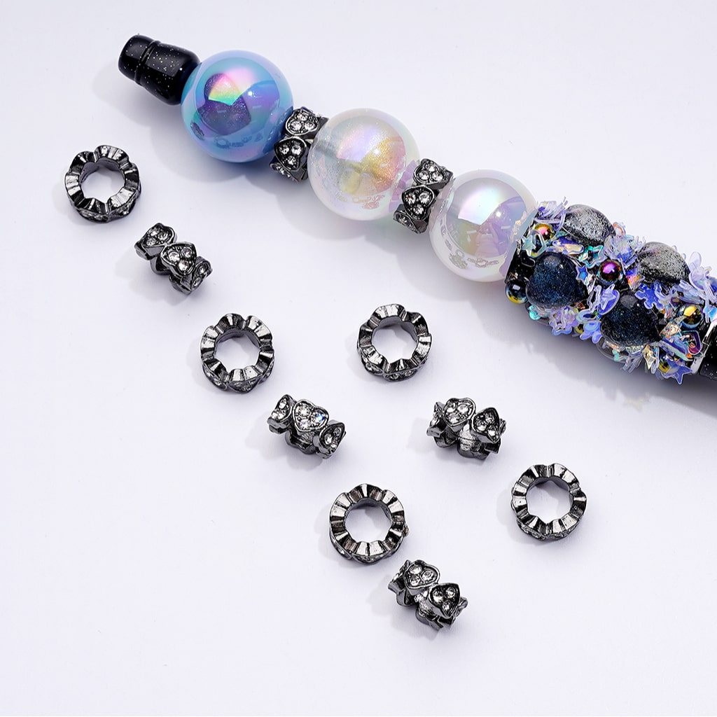 Elegant Heart-Shaped Spacer Beads in Gold, Silver, and Gun Black Metal with Clear Rhinestones, 10MM