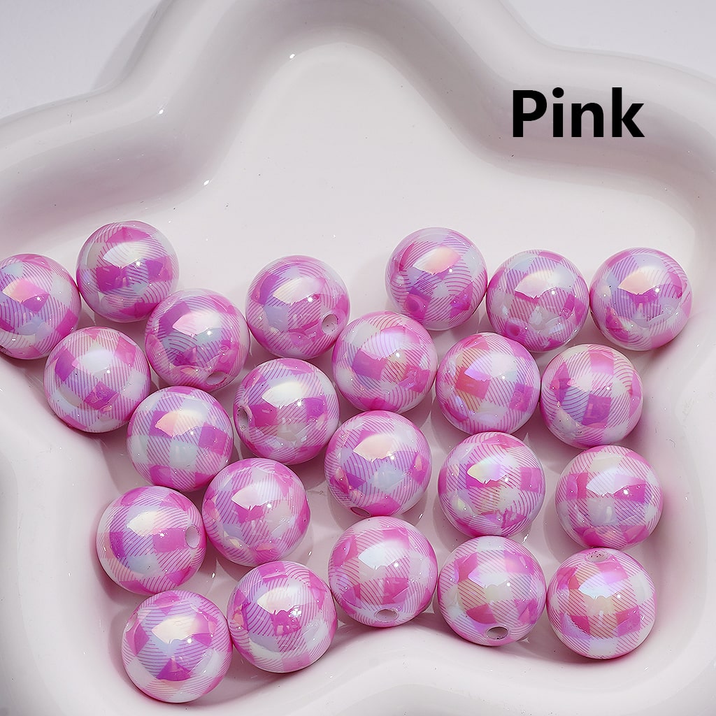 Multi-Color Checkered UV Coating Round Acrylic Beads 16MM (Single Color is available for 200pcs Whole bag)