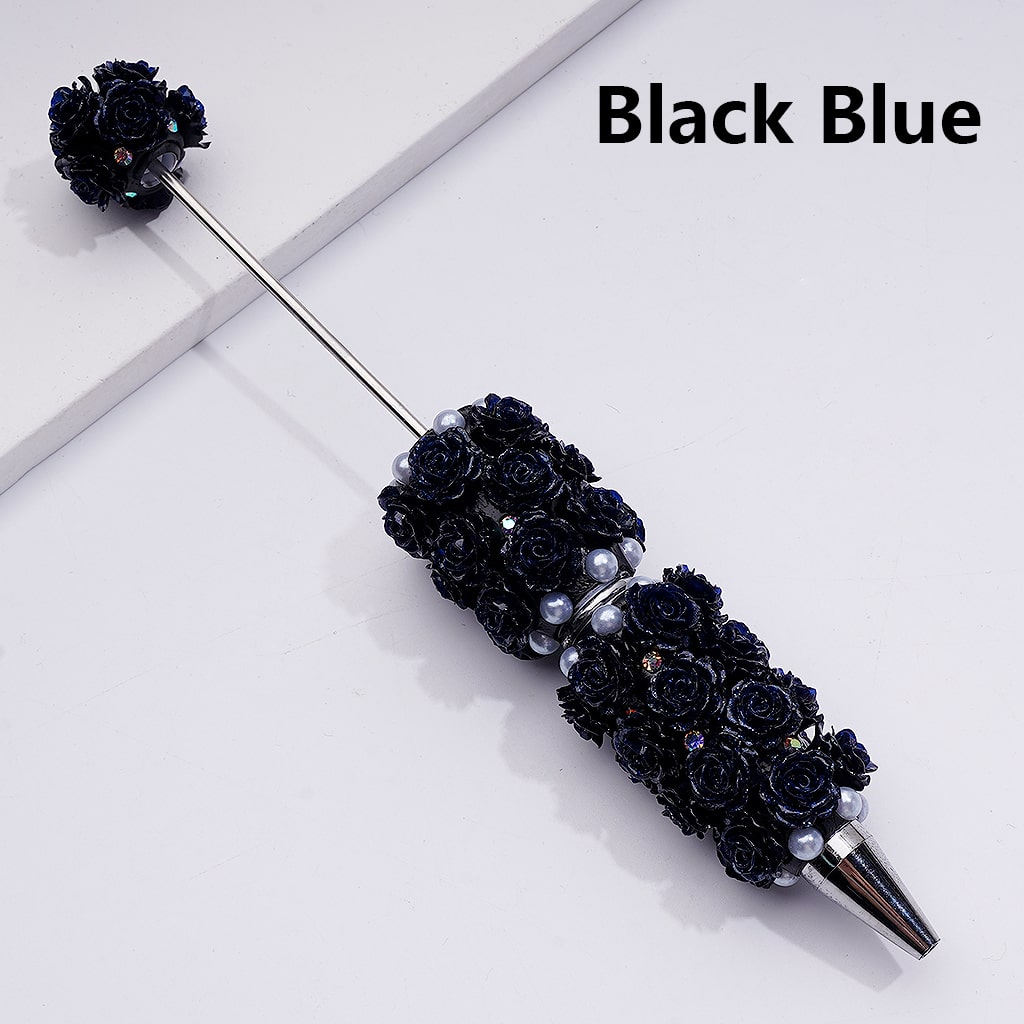 Glitter Shiny Flowers Luminous Beadable Clay Pens with White Pearls and AB Rhinestones