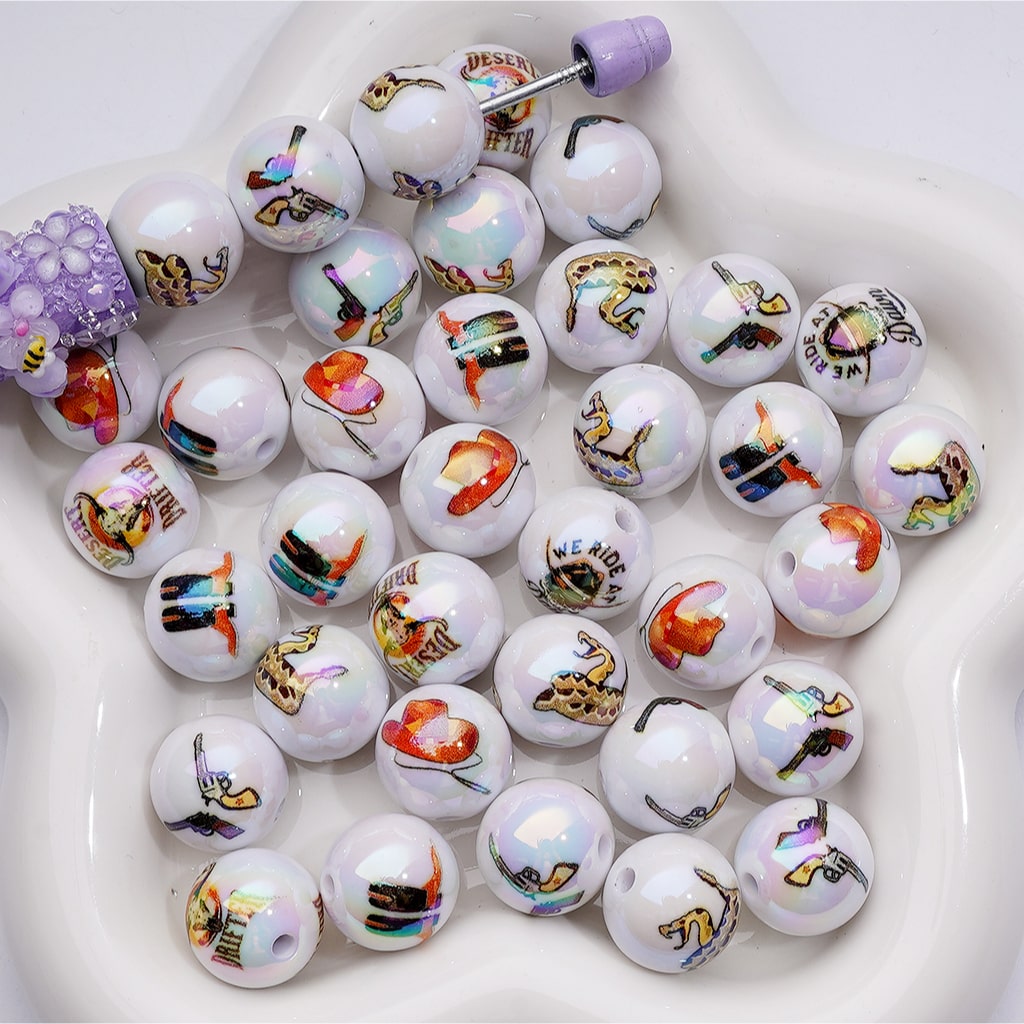 Texas Football Series UV Coating Round Acrylic Beads 16MM Random Mix