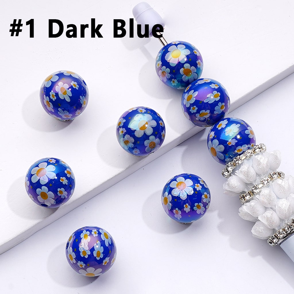 UV-Coated Acrylic Beads – Mini Floral Design in Purple, Pink & Red – 16MM Assorted Mix