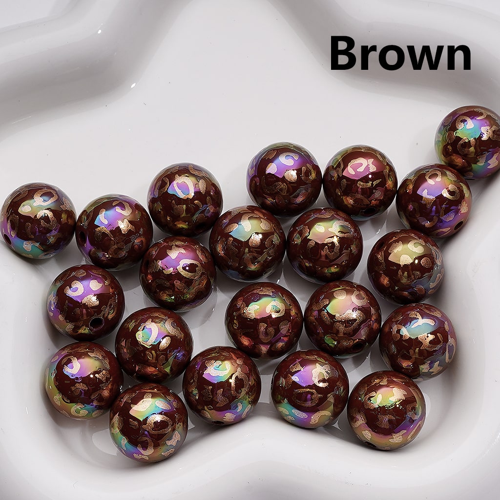 Gold Leopard Prints UV Coating Round Acrylic Beads in Solid Color 16MM (Single Color is available for 200pcs Whole bag)