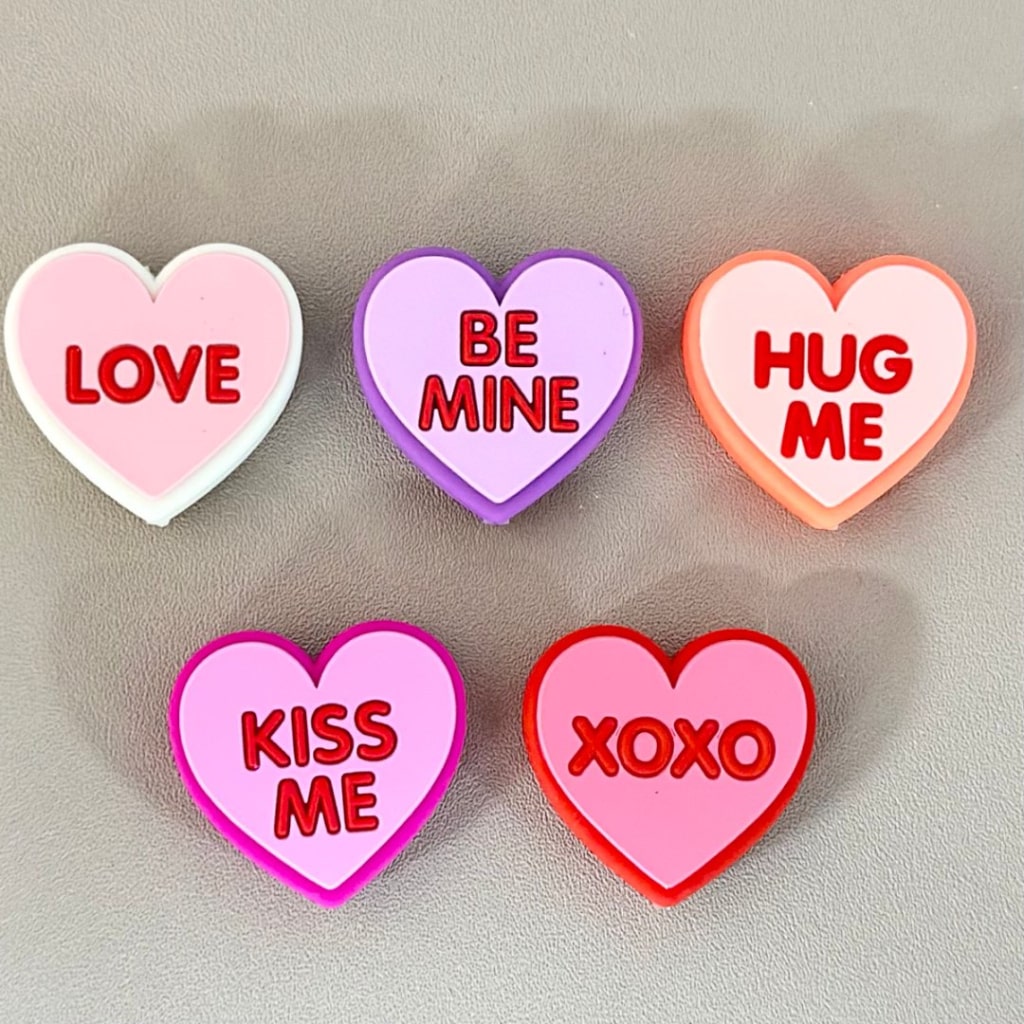 Hug Me Kiss Me Love Be Mine XoXo Valentine's Day Silicone Focal Beads