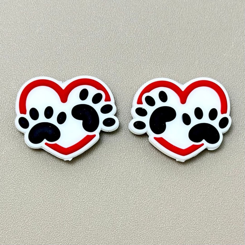 Paw Prints with Cute Heart Love Valentines Silicone Focal Beads