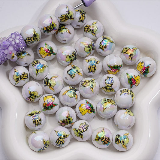 UV Coating Yod Sta Wa Cute Baby Round Acrylic Beads 16MM Random Mix