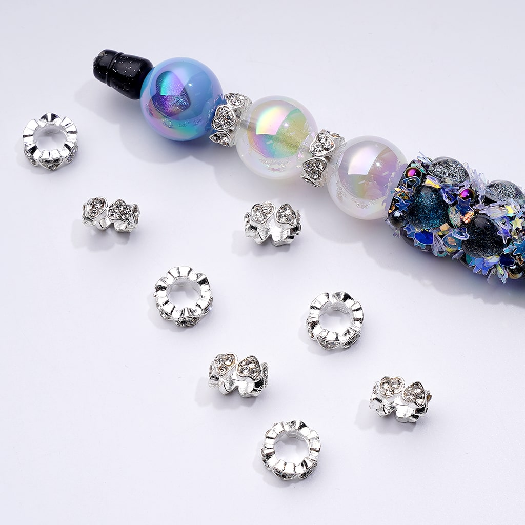 Elegant Heart-Shaped Spacer Beads in Gold, Silver, and Gun Black Metal with Clear Rhinestones, 10MM