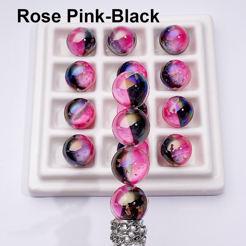 Double Color Resin Heart Beads with Gold Foil Clear Round Acrylic Design, Random Mix, 16MM