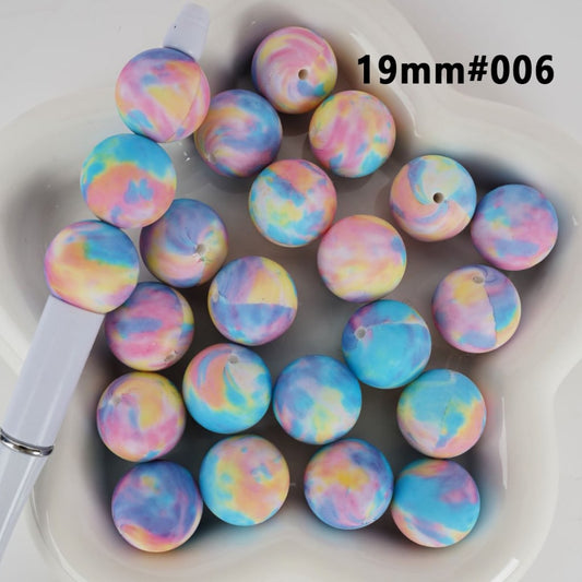 Abstract Prints Round Printed Large Colorful Silicone Beads 19MM, Number 006