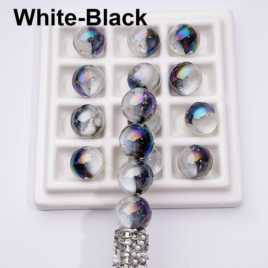 Double Color Resin Heart Beads with Gold Foil Clear Round Acrylic Design, Random Mix, 16MM