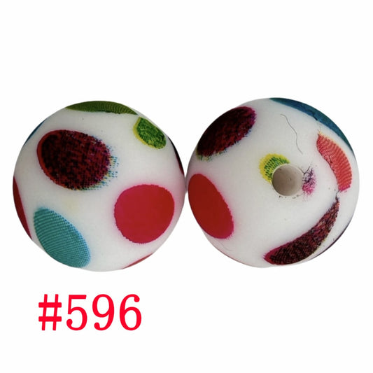 Printed Colorful Oval Polka Dots Silicone Beads, 15mm, Number 596