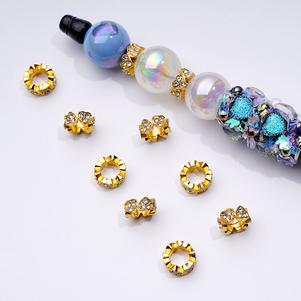 Elegant Heart-Shaped Spacer Beads in Gold, Silver, and Gun Black Metal with Clear Rhinestones, 10MM