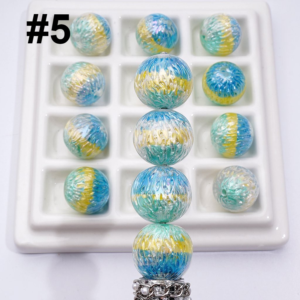 Round Acrylic Beads with Shiny Trichromatic Crackle Effect 16MM Vibrant Design