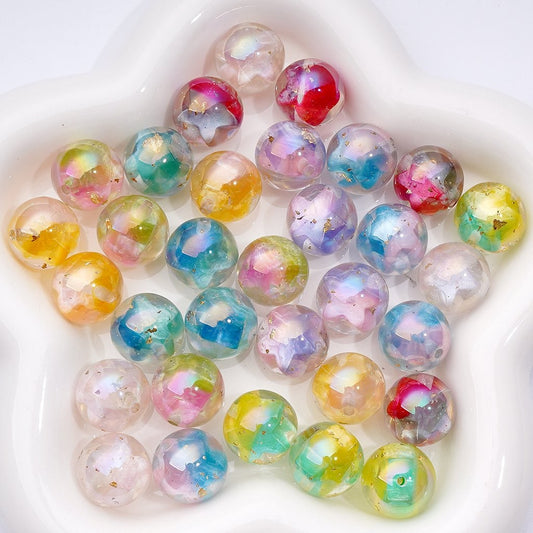 Large Resin Star Beads with Gold Foil Inserts Multi-Color Round Acrylic Beads, 16MM Mix