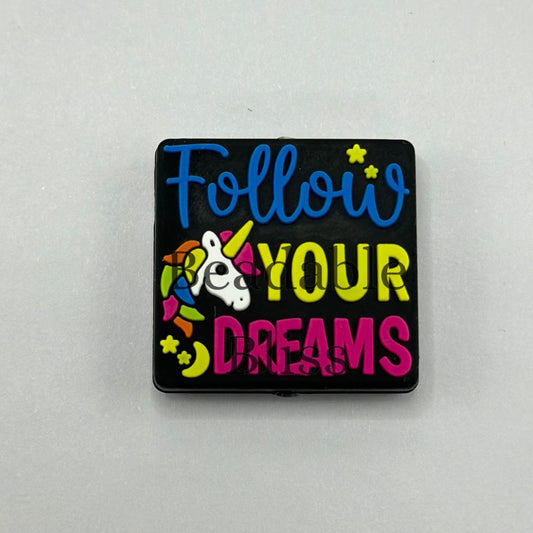Unicorn Follow Your Dreams Square Colorful Unique Silicone Focal Beads