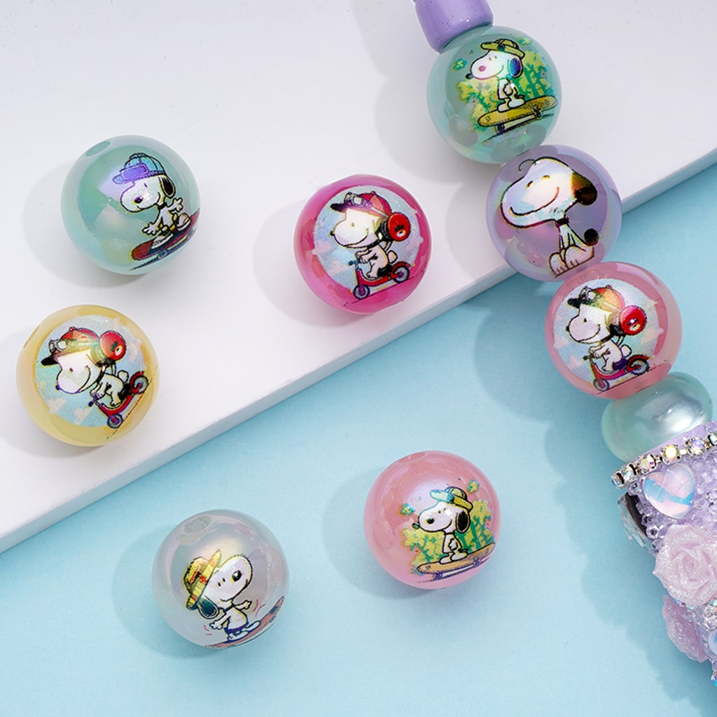 Adorable Candy Colored Puppy Round Beagle Dog Acrylic Beads 16mm