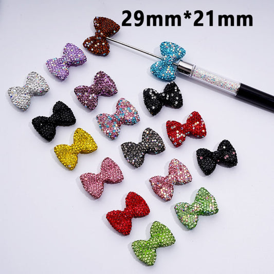 Glittering Multi-Color Bowknot Clay Beads Adorned with Sparkling Rhinestones Approx. 29x21MM