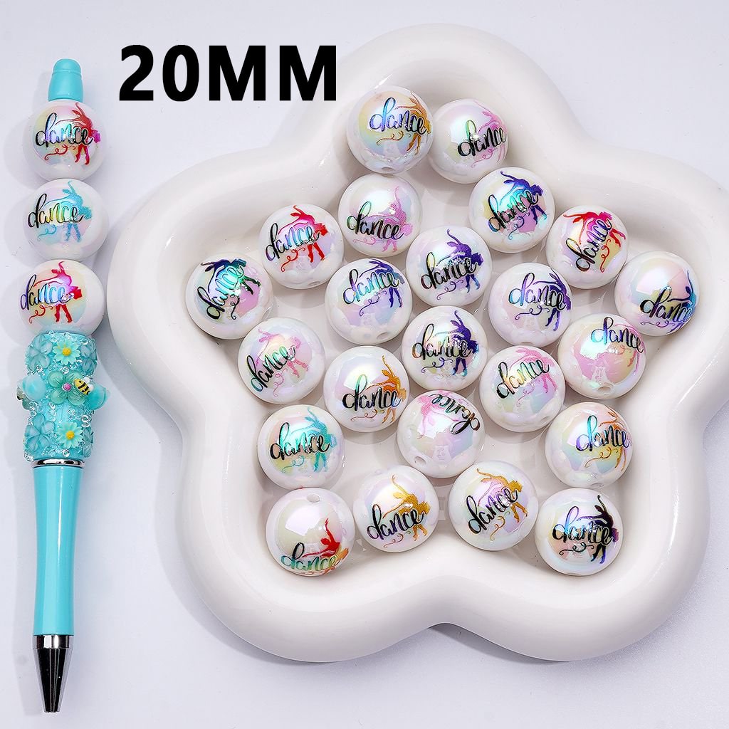 UV-Coated Round Acrylic Beads – Graceful Dancer Print (20MM)