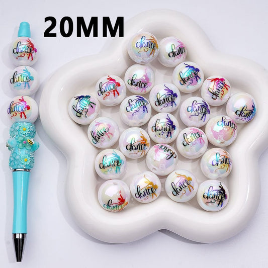 UV-Coated Round Acrylic Beads – Graceful Dancer Print (20MM)