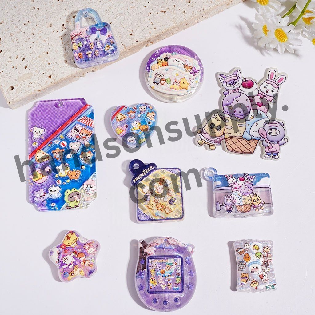 Sweet Korea Boy Group Cartoon Characters with Ice Cream & Dessert Party Designs, Acrylic Beads & Pendants, Random Mix